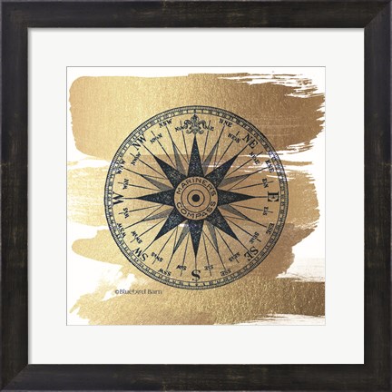 Framed Brushed Gold Compass Rose Print
