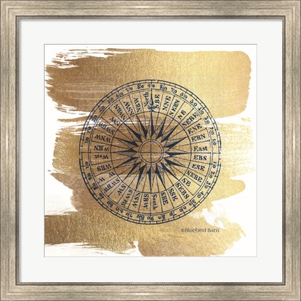 Framed Brushed Gold Compass Print