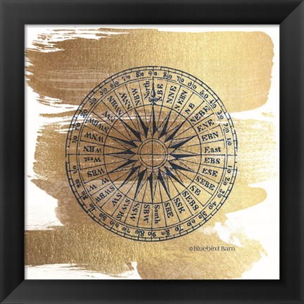 Framed Brushed Gold Compass Print