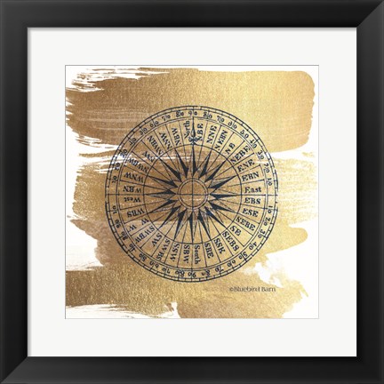 Framed Brushed Gold Compass Print