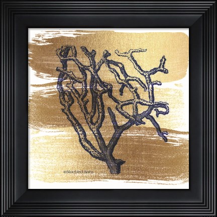 Framed Brushed Gold Branch Coral Print