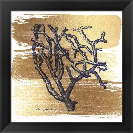 Framed Brushed Gold Branch Coral Print