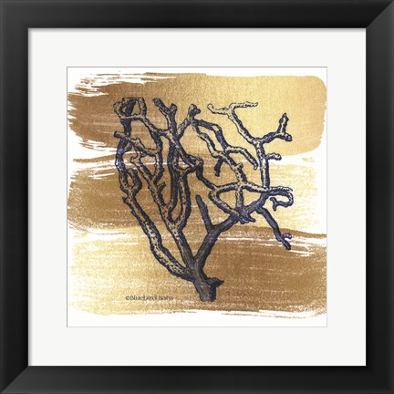 Framed Brushed Gold Branch Coral Print