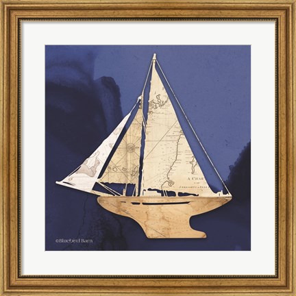 Framed Sailboat Blue I Print