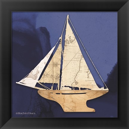 Framed Sailboat Blue I Print