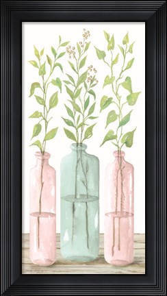 Framed Pastel Leaves in Jars Print
