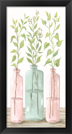 Framed Pastel Leaves in Jars Print