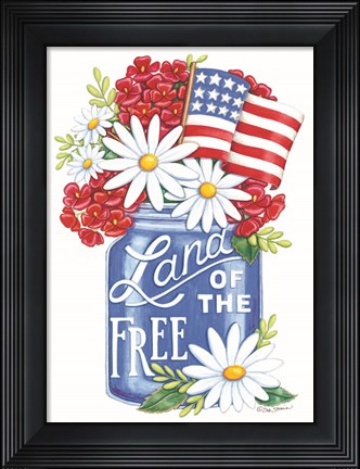 Framed Land of the Free Blue Mason Jar Print