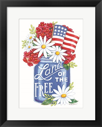 Framed Land of the Free Blue Mason Jar Print