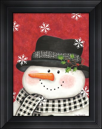 Framed Holly &amp; Black Plaid Snowman Print