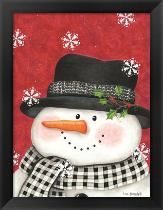 Framed Holly &amp; Black Plaid Snowman Print