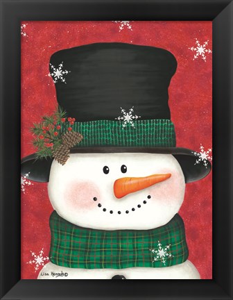 Framed Pine Cones &amp; Green Plaid Snowman Print