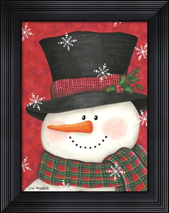 Framed Holly &amp; Red Plaid Snowman Print
