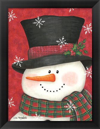 Framed Holly &amp; Red Plaid Snowman Print