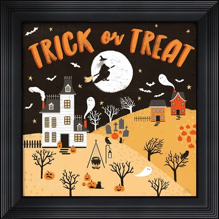 Framed Spooky Village III Orange Print