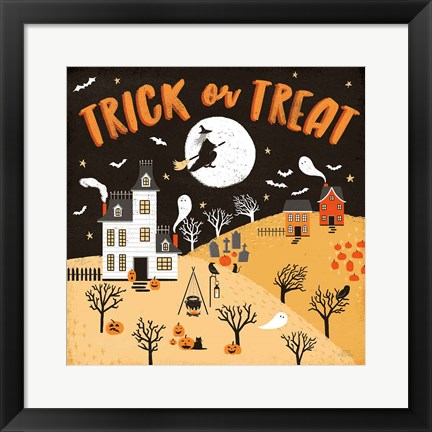 Framed Spooky Village III Orange Print