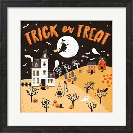 Framed Spooky Village III Orange Print