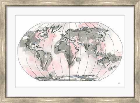 Framed World Map Blush v2 Print