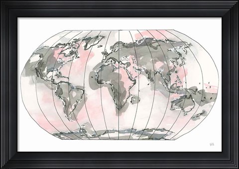 Framed World Map Blush v2 Print