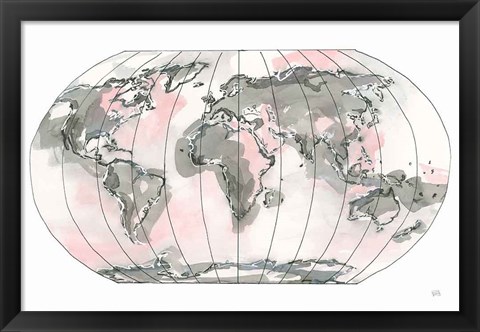 Framed World Map Blush v2 Print