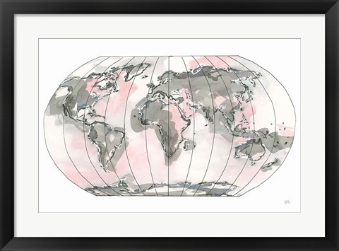 Framed World Map Blush v2 Print