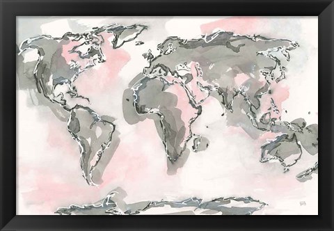 Framed World Map Blush Print