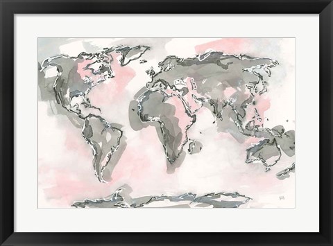 Framed World Map Blush Print