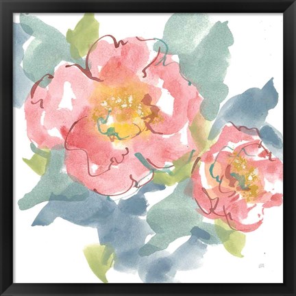 Framed Peony in the Pink I on White Print