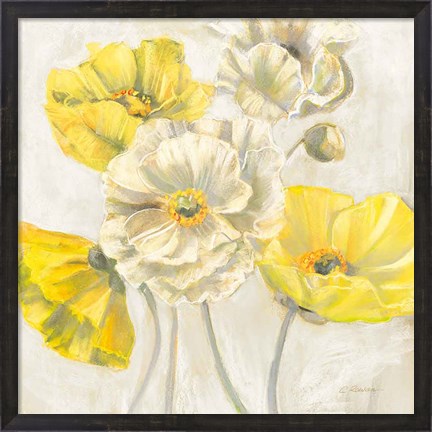 Framed Gold and White Contemporary Poppies Neutral Print
