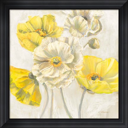 Framed Gold and White Contemporary Poppies Neutral Print