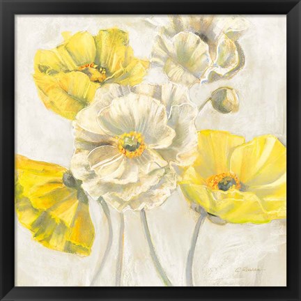 Framed Gold and White Contemporary Poppies Neutral Print