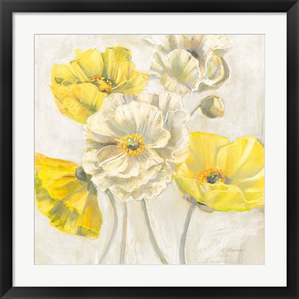 Framed Gold and White Contemporary Poppies Neutral Print