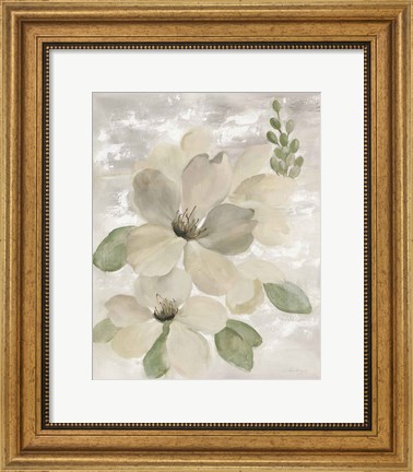 Framed White on White Floral II Sage Print