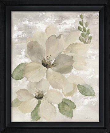 Framed White on White Floral II Sage Print