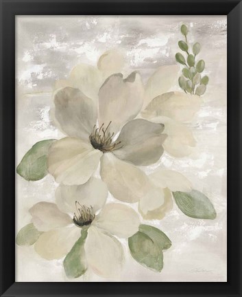 Framed White on White Floral II Sage Print