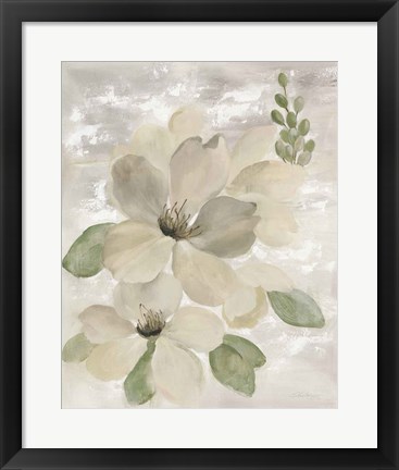 Framed White on White Floral II Sage Print