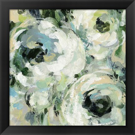 Framed Sage and Neutral Peonies II Print