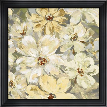 Framed Scattered Spring Petals Neutral Gray Crop Print