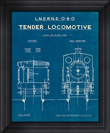 Framed Locomotive Blueprint III Print