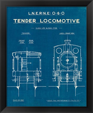 Framed Locomotive Blueprint III Print