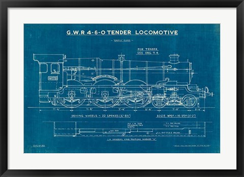Framed Locomotive Blueprint I Print