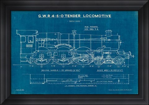 Framed Locomotive Blueprint I Print