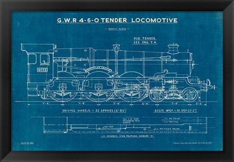 Framed Locomotive Blueprint I Print