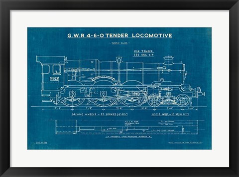 Framed Locomotive Blueprint I Print