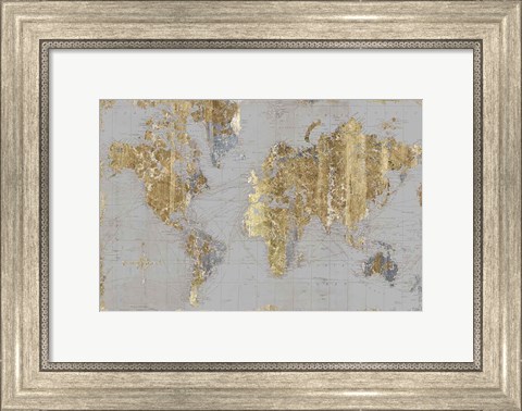 Framed Gilded Map Light Gray Print