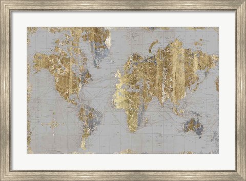 Framed Gilded Map Light Gray Print