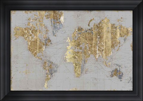 Framed Gilded Map Light Gray Print