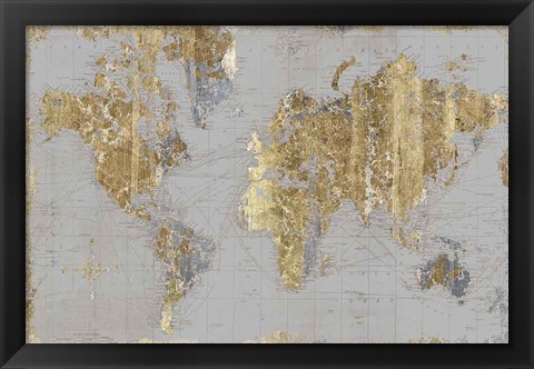 Framed Gilded Map Light Gray Print