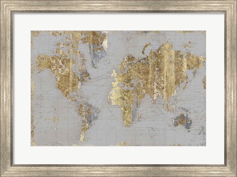 Framed Gilded Map Light Gray Print