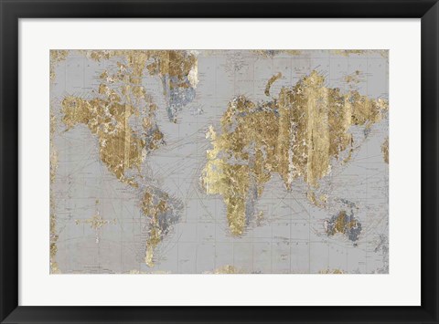 Framed Gilded Map Light Gray Print